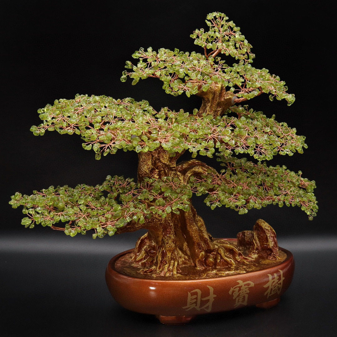 新款天然橄榄石财宝树发财树居家办公摆件36x38cm