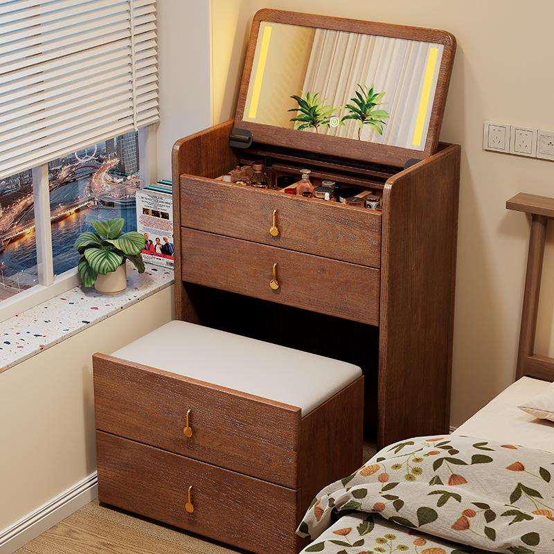 实木梳妆台卧室简约现代化妆桌小户型床头翻盖斗柜小型储物收纳柜