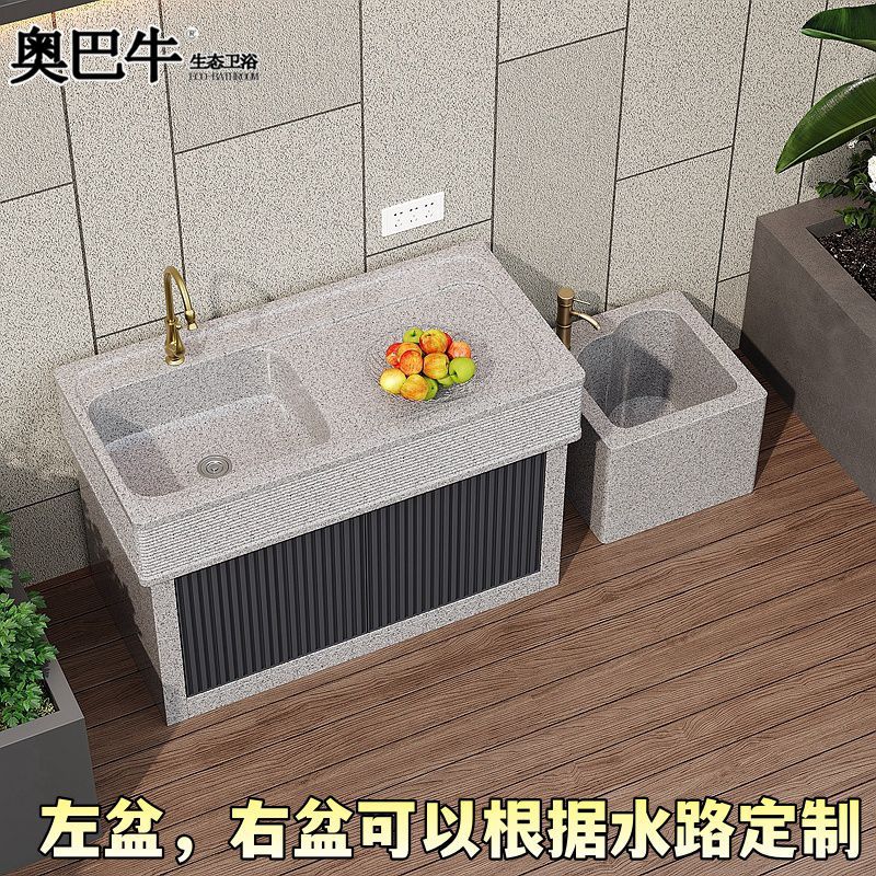 天然石头户外洗手台别墅庭院水池台盆花园厨房洗菜左边大理石水槽
