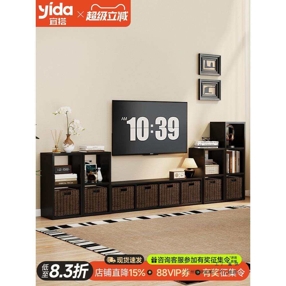 家居落地款电视柜客厅家用中古风收纳储物柜一体组合墙钢制柜