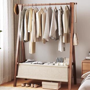 实木折叠卧室家用落地式挂衣架简易置物衣帽架客厅衣服架子晾