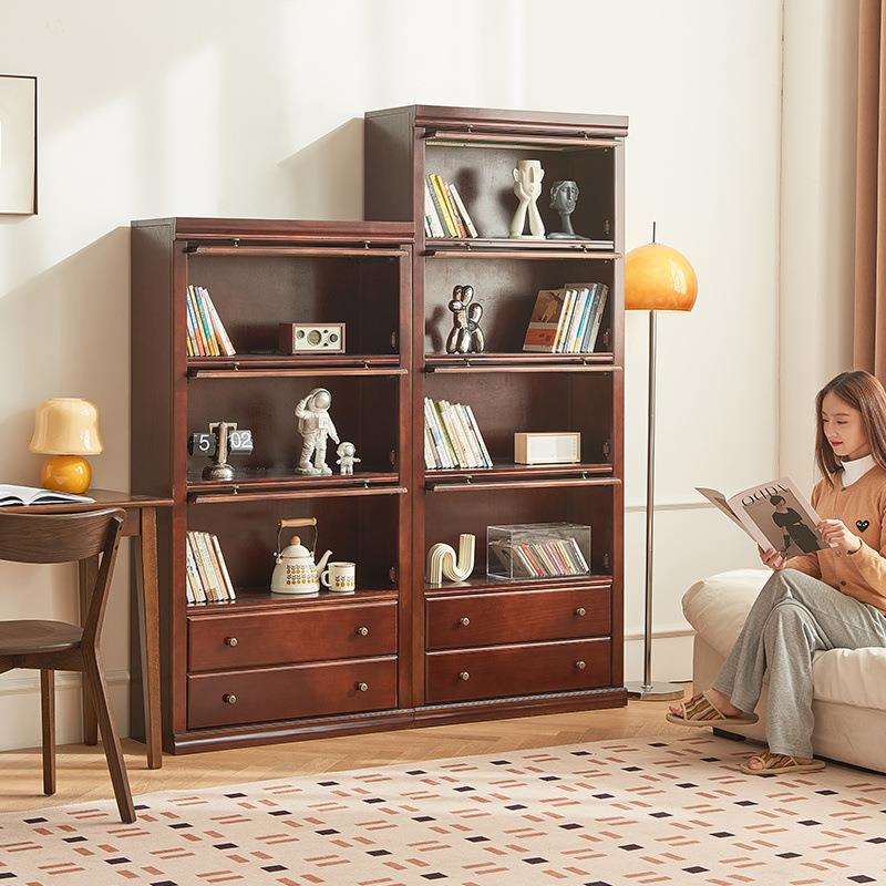 欧式防尘书柜实木儿童玻璃门柜门客厅储物柜多层组合翻斗展示柜