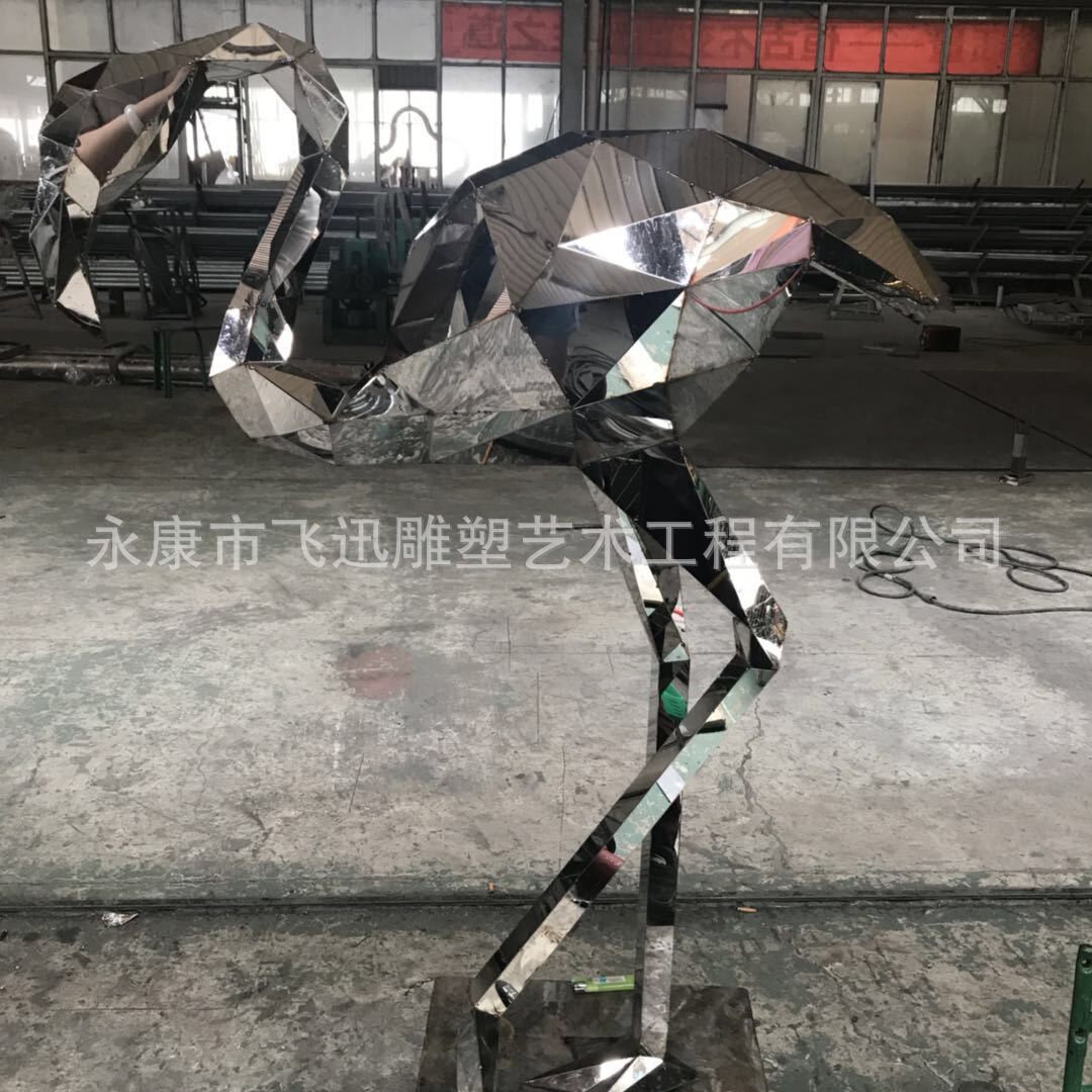 厂家直销不锈钢雕塑镜面造型火烈鸟仙鹤雕塑公园