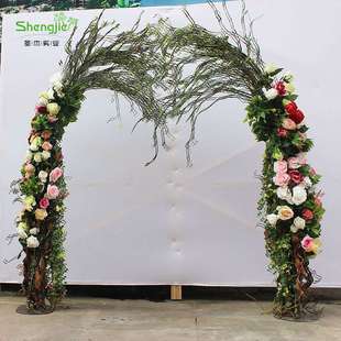 仿真玫瑰花拱门室内外场地布置庆祝道具假花藤条花门来图制作