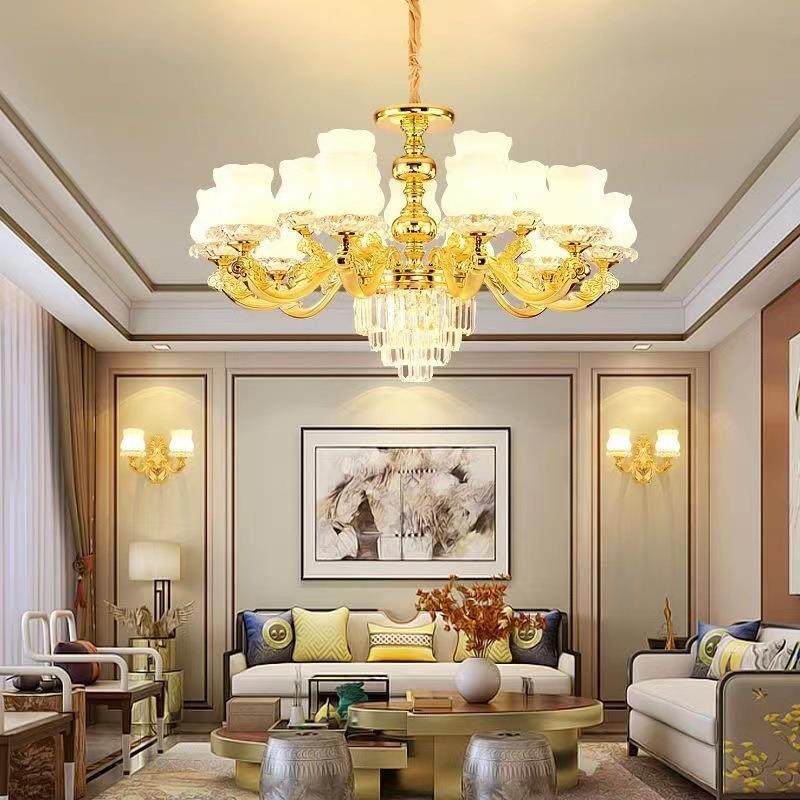 新款欧式客厅吊灯家用大灯水晶灯现代简约奢华大气餐厅卧室灯复古