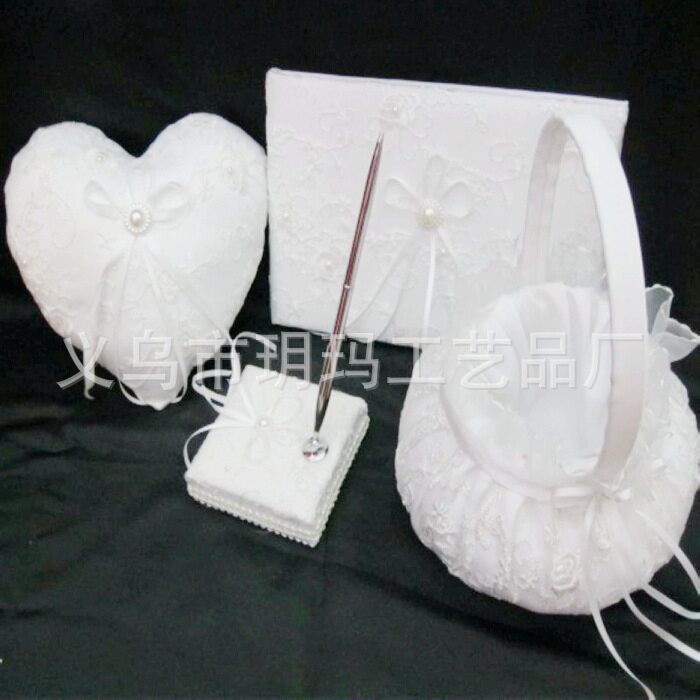 西式婚礼用品 绣花心形戒枕套装 结婚用品外贸货源 厂家批发