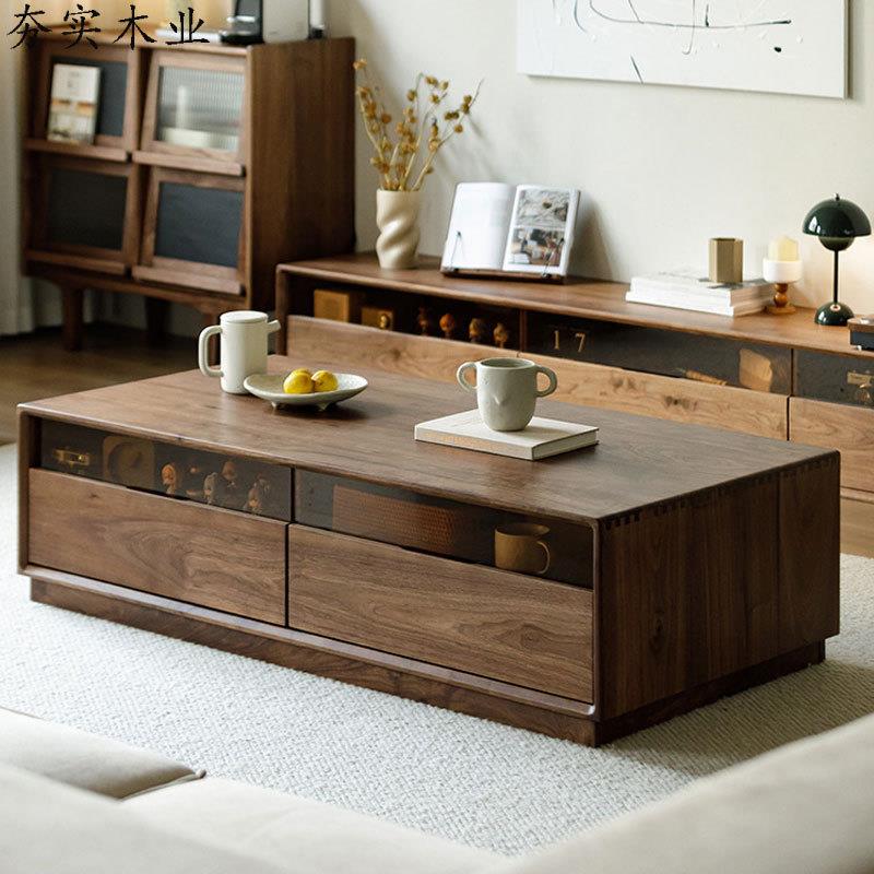 黑胡桃木茶几纯实木樱桃木茶几简约现代茶台茶桌小户型客厅家用