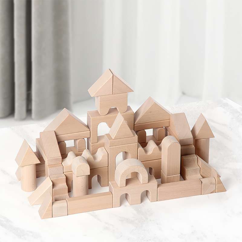 木制梦幻城堡积木榉木城市建筑 桌面早教训练儿童益智木质玩具