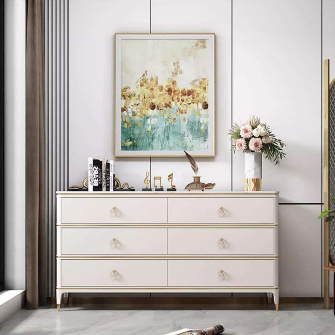 美式轻奢斗柜卧室抽屉式收纳柜现代简约客厅实木大理石储物餐边柜