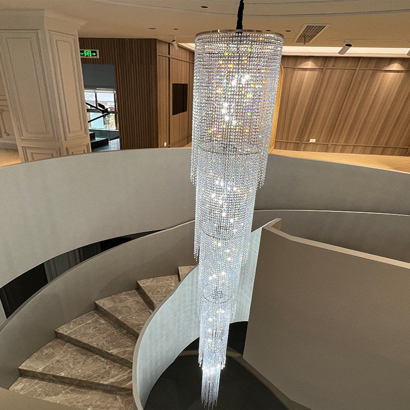 水晶长吊灯别墅酒店复式楼旋转楼梯间吊灯loft流苏挑高水晶灯