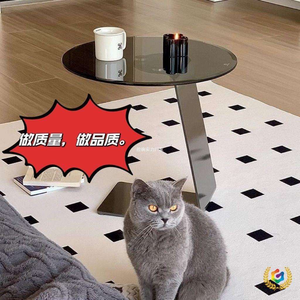 钢化玻璃茶几客厅沙发意式边几轻奢现代简约极简圆桌创意角几