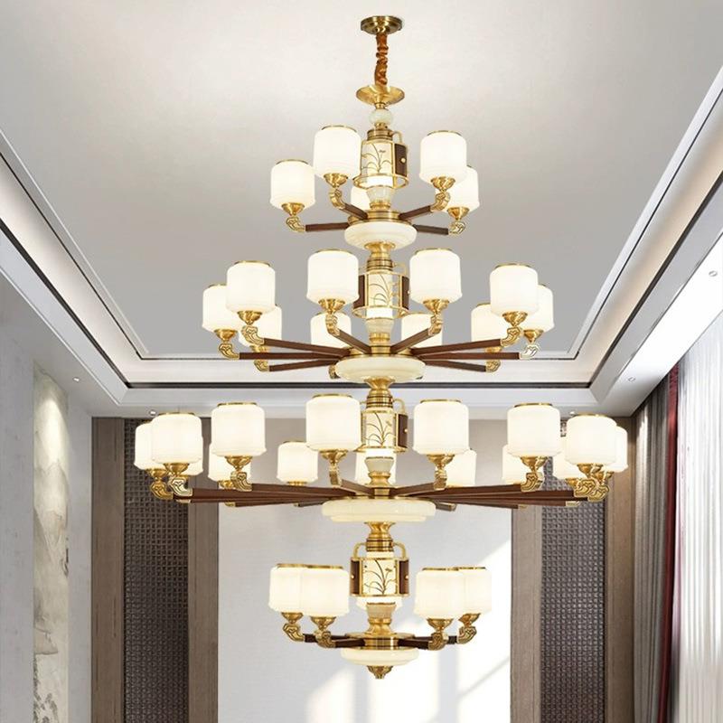 2023新中式吊灯实木复式楼别墅客厅大灯大气中国风餐厅卧室吊灯铜