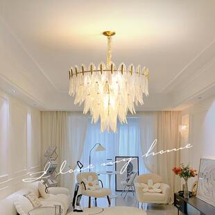 轻奢吊灯客厅灯现代简约大气主卧室灯法式水晶玻璃创意个性羽毛灯
