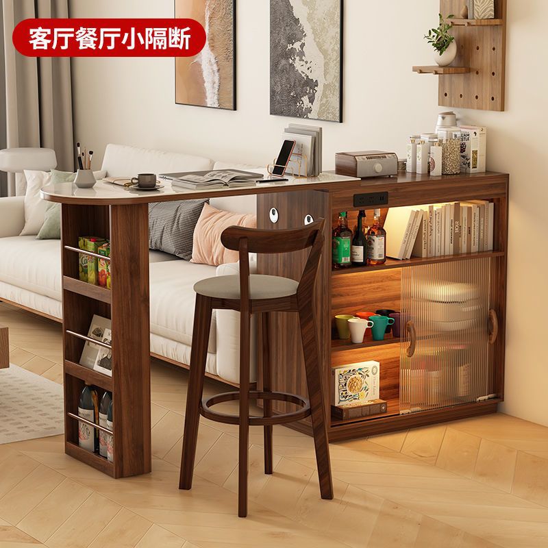 玻璃吧台桌家用一体餐边柜客厅岛台餐桌小户型可伸缩隔断储物网红