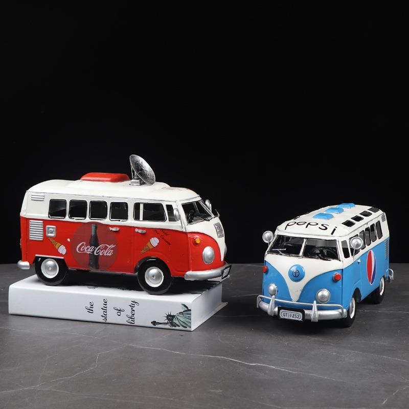 仿真巴士汽车模型复古铁艺工艺品摆件创意家居桌面电视柜装饰摆设