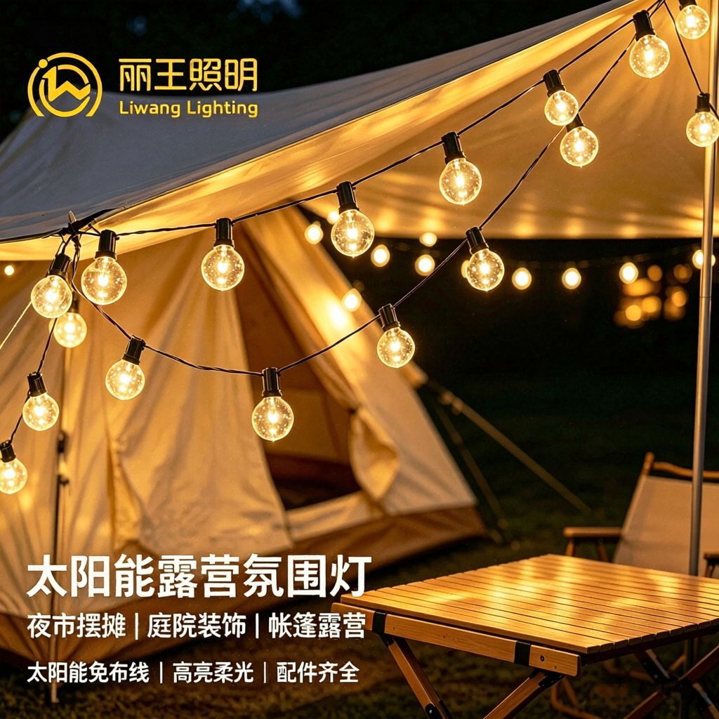G40暖白球泡灯串户外防水露营庭院婚礼垂挂聚光灯太阳能灯