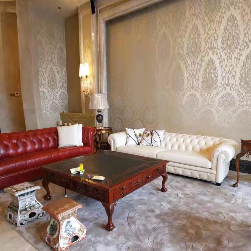 美式轻奢拉扣皮质沙发意大利纯色简约客厅单三人沙发实木家具组合