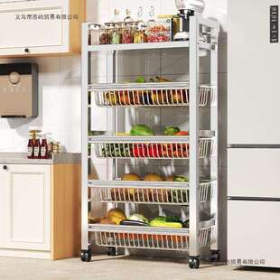 不锈钢厨房置物架菜篮子多层落地可移动放水果蔬菜多功能家用推车