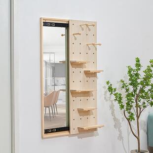 洞洞板加镜子推拉隐形全身镜子实木挂式玄关衣架可遮挡衣帽架挂架