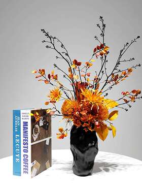 新中式仿真花艺橙色调插花树脂客厅软装样板间售楼部茶几餐桌摆件