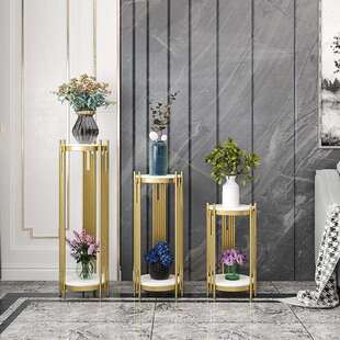 北欧铁艺花架置物架简约客厅室内阳台轻奢落地式大理石绿萝花架子