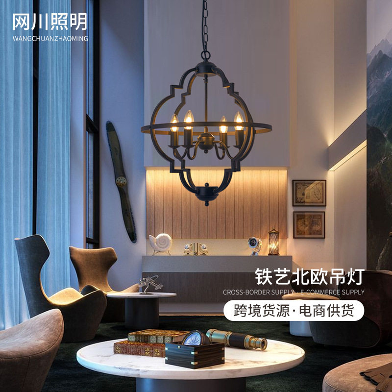 美式仿古铁艺吊灯复古工业风卧室客厅灯走廊厨房楼梯简约led灯具