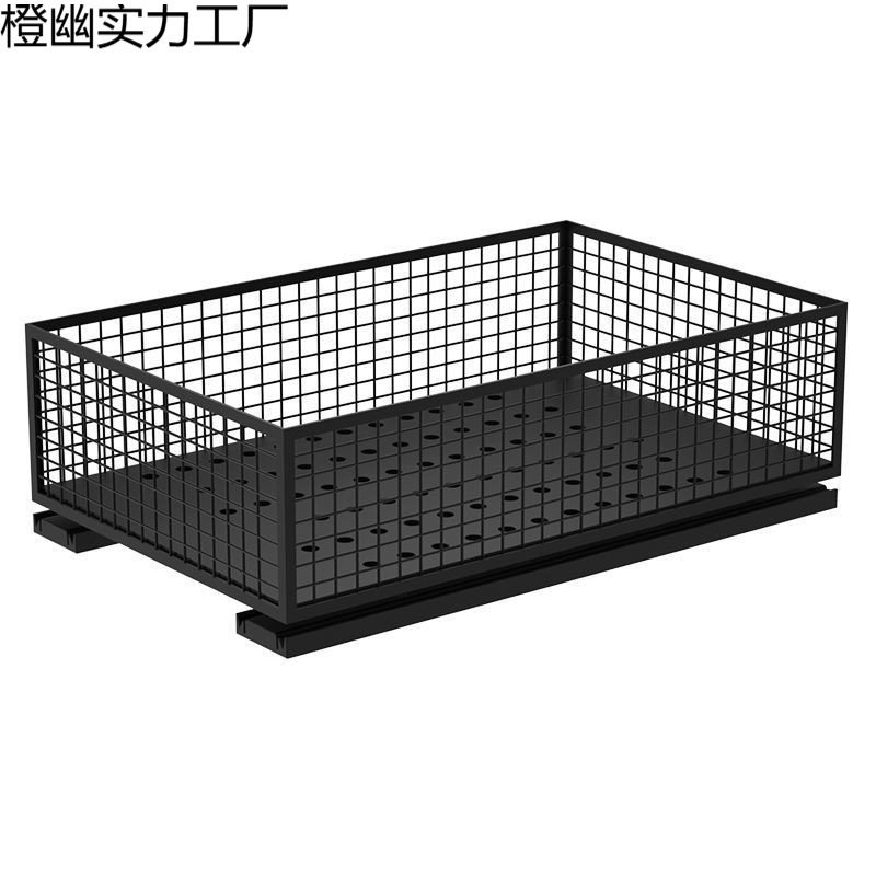 2025简约铁艺网格收纳篮橱柜抽屉式免安装收纳筐加厚圆孔底座拉篮