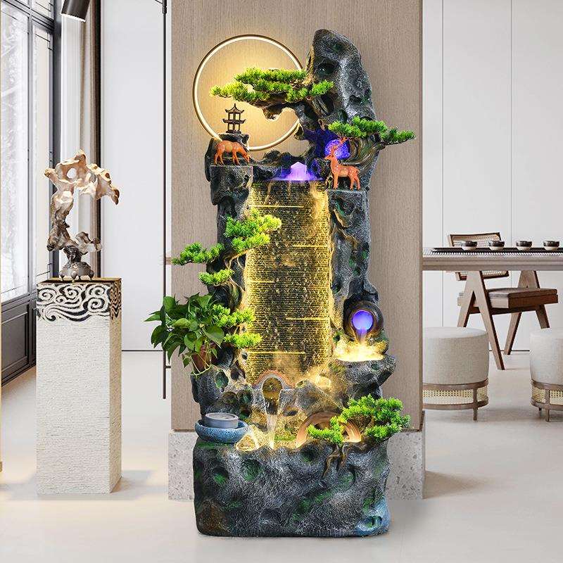 假山流水喷泉循环水招财玄关加湿器水幕墙落地景观客厅装饰摆件