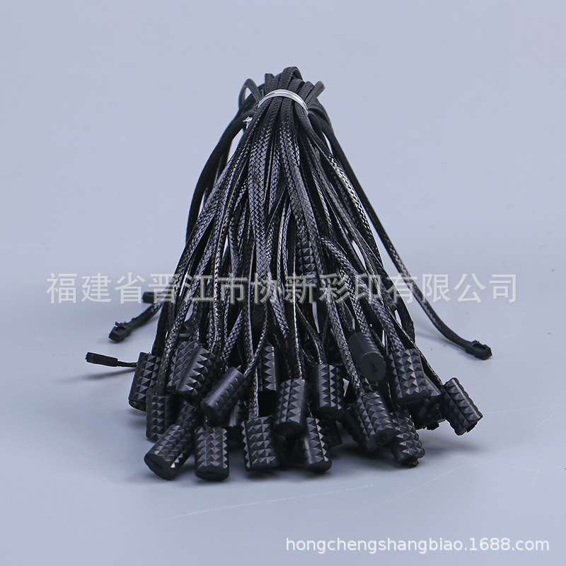 不规则黑色方块吊粒 直发单插公版吊绳吊粒 涤纶吊绳手穿绳