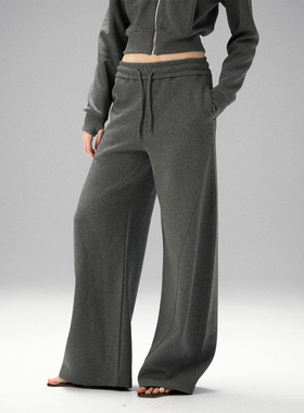 MISS CHANGE 美式运动灰色抽绳直筒裤女立体廓形剪裁垂坠感休闲裤