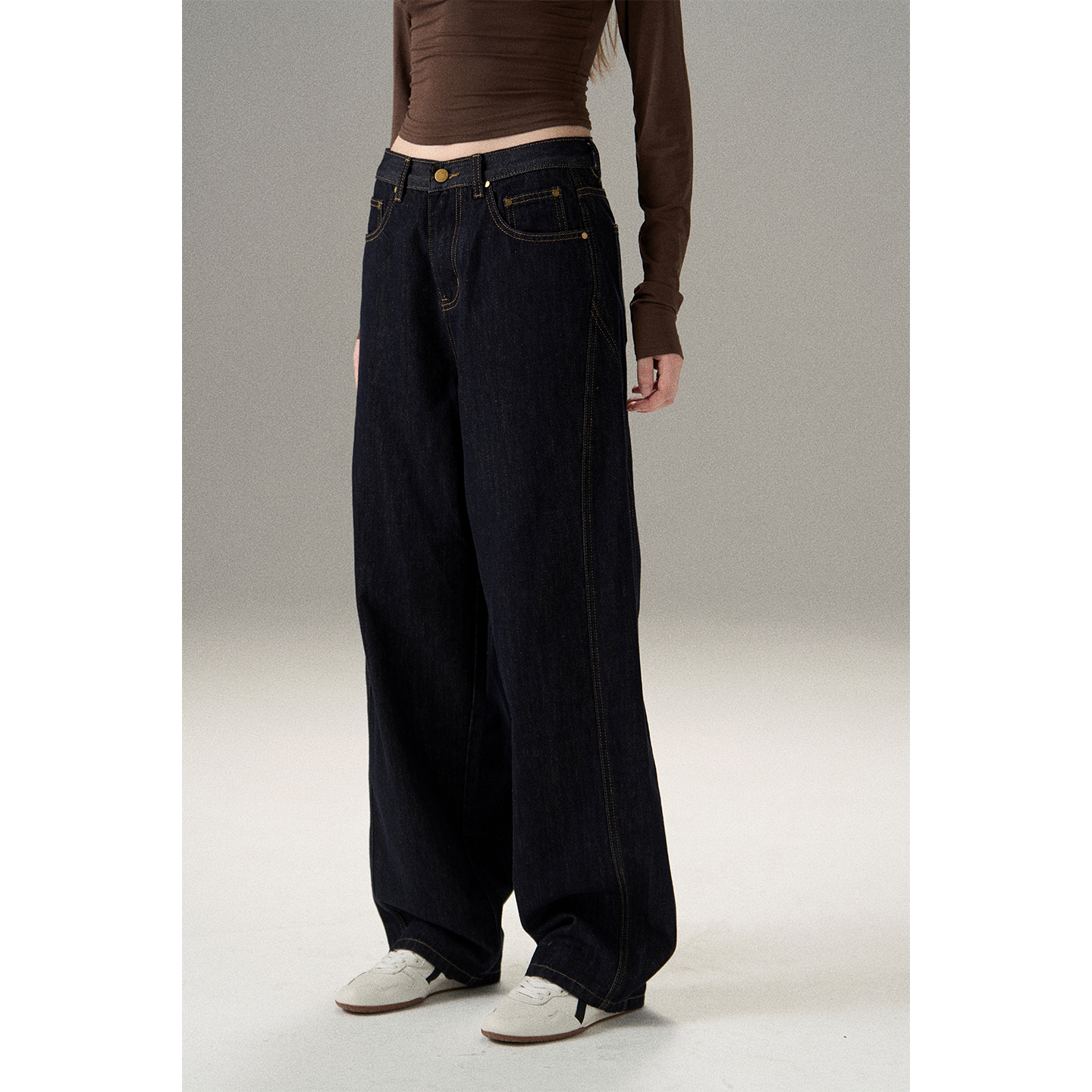 MISSCHANGE设计师品牌 阔腿弯刀牛仔裤女高腰宽松显瘦直筒裤