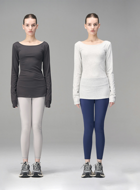 MISSCHANGE 天丝灰色透气长袖T恤女修身圆领休闲中长款打底衫