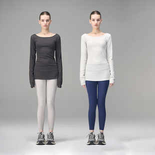 打底衫 MISSCHANGE 圆领休闲中长款 T恤女修身 天丝灰色透气长袖