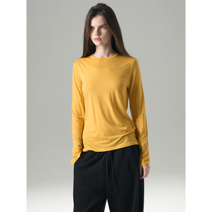 T恤女宽松休闲上衣 天丝超细腻28%羊毛黄色长袖 MISS CHANGE