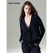 老钱风休闲慵懒开衫 MISSCHANGE 羊毛V领假两件针织衫 外套女