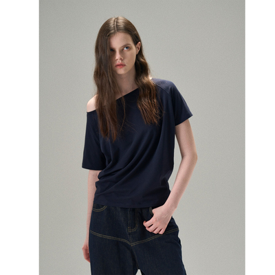 MISSCHANGE设计师品牌 冰感棉一字肩奶露肩短袖t恤女穿搭上衣