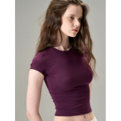 MISSCHANGE设计师品牌 上衣 显瘦短款 天丝紫色短袖 T恤女修身