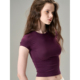 MISSCHANGE设计师品牌 上衣 显瘦短款 天丝紫色短袖 T恤女修身