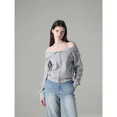 MISSCHANGE设计师品牌 一字肩百搭连帽卫衣女宽松显瘦上衣外套