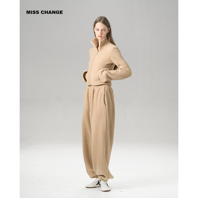 MISS CHANGE 慵懒风休闲套装女秋冬保暖连帽拉链运动套装极简风