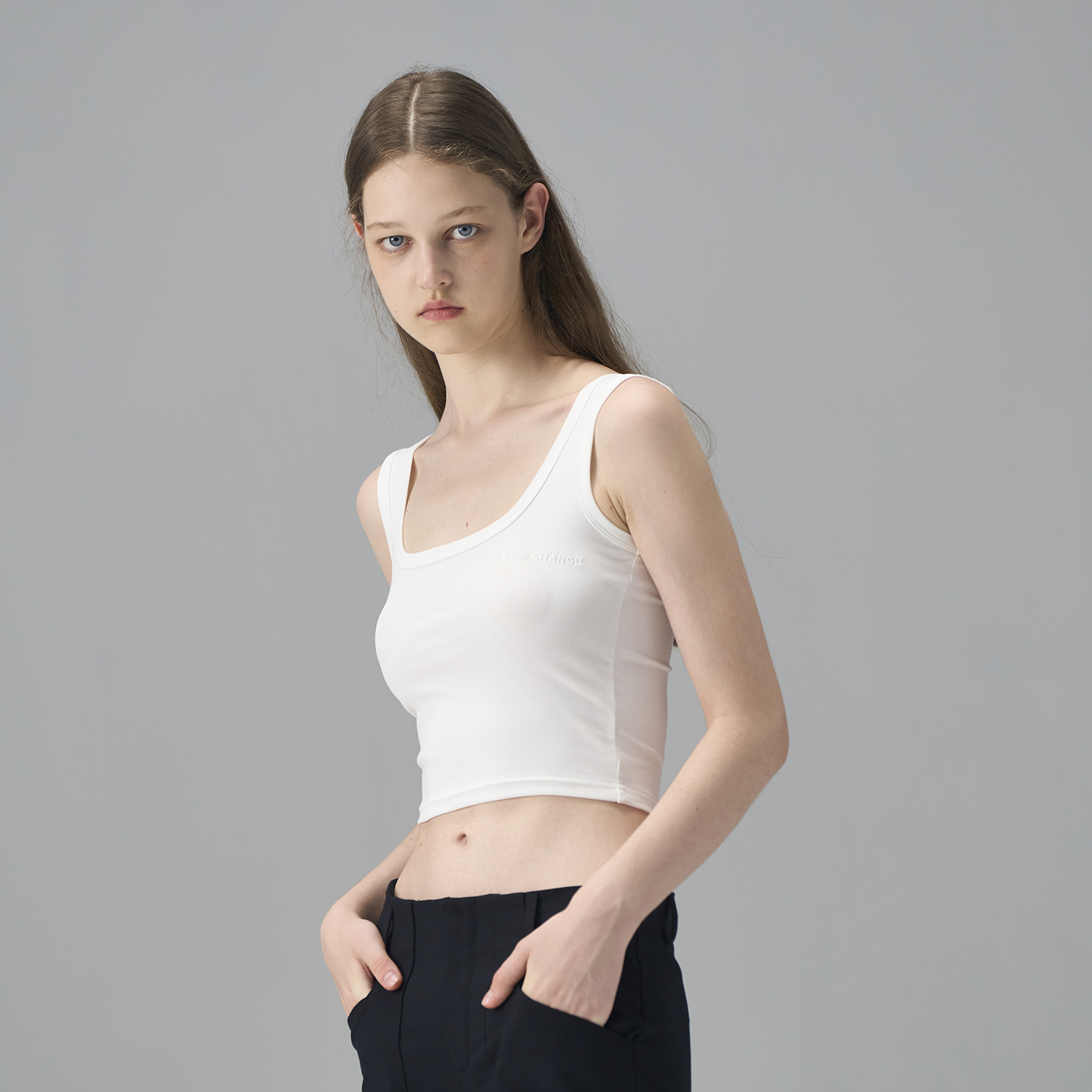 MISSCHANGE设计师品牌 精棉美式复古方领背心女修身显瘦运动上衣