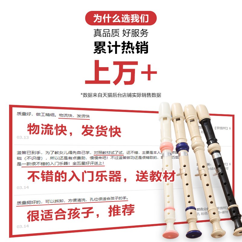 奇美竖笛儿童初学入门德式高音6孔8孔小学生专用六孔八孔笛子乐器