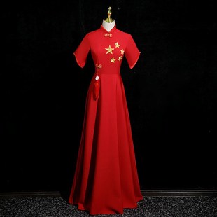 新款合唱服团服中国风礼服红歌诗朗诵旗袍舞台服国庆服成人女演出