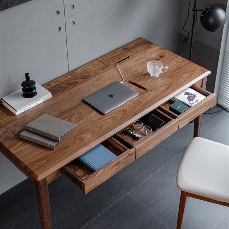 北美黑胡桃木实木书桌原木写字台书房办公桌学生电脑桌办公桌轻奢