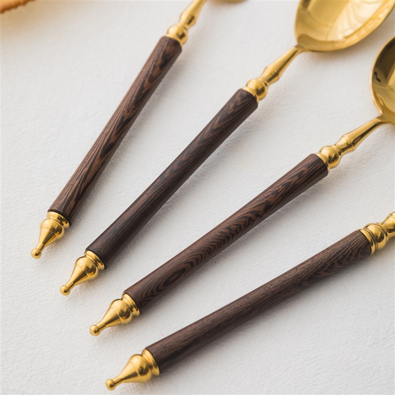 高颜值筷子勺子套装叉子餐具法式牛排刀叉家用亮光金色304不锈钢