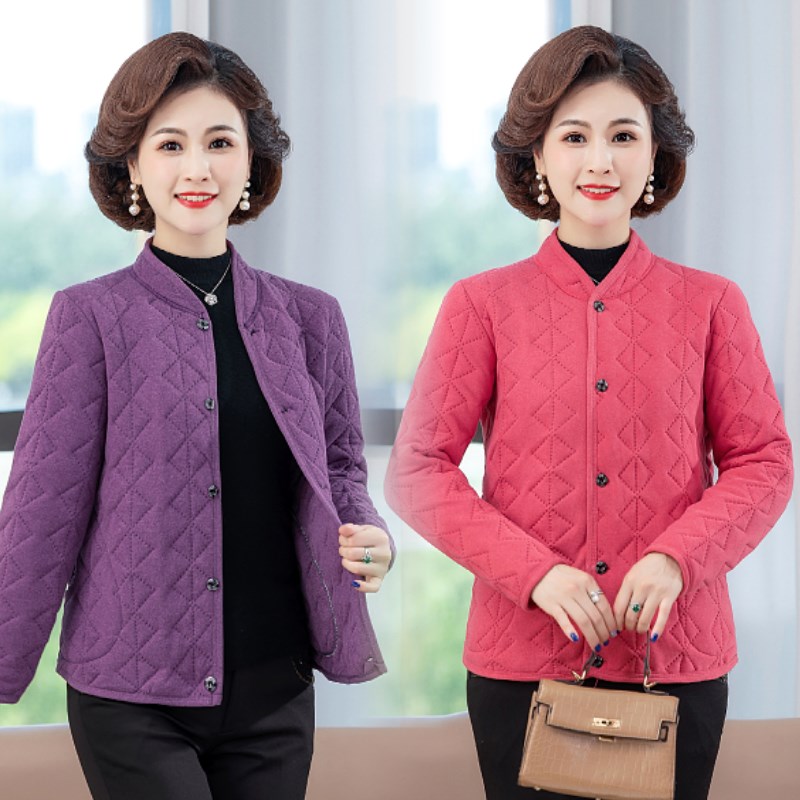 中老年德绒丝绵棉衣女士上衣开衫宽松秋冬加厚加绒高弹保暖短外套