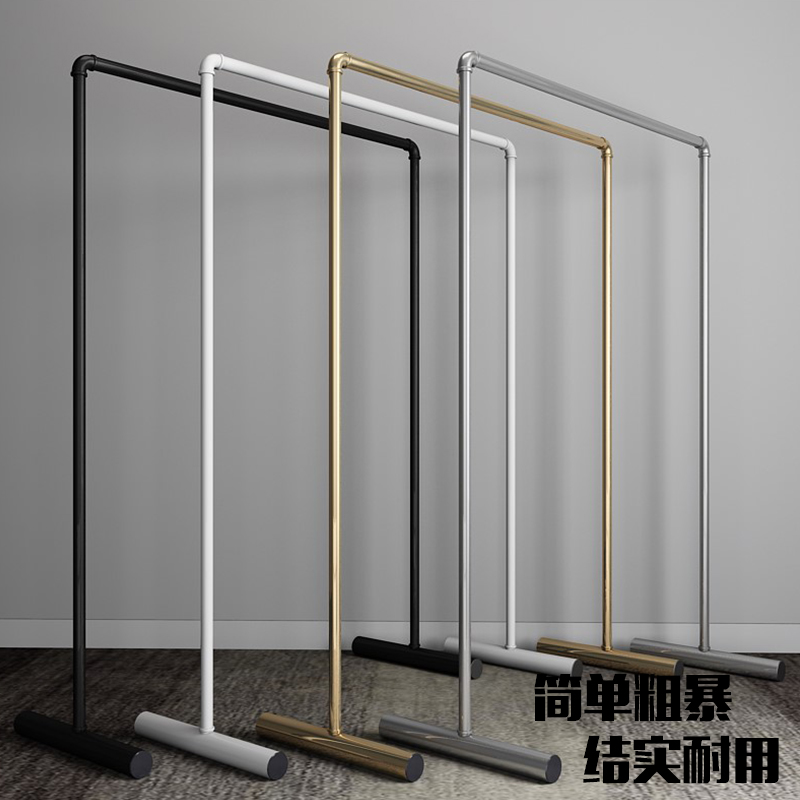 镀锌水管铁艺服装架展示架落地式单杆式女装店货架童装侧挂龙门架