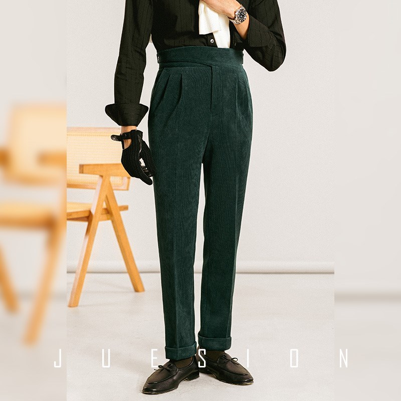 那不勒斯休闲裤秋冬灯芯绒裤复古商务厚款高腰修身显高直筒西裤男