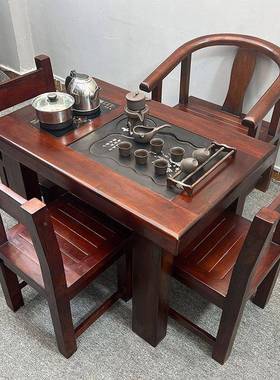 老船木阳台小茶桌椅木艺组合实纯办公室新中式茶几FEL茶台家用喝