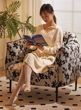 意式单人沙复简麻约老虎椅家用发客厅阳古台AWI棉布艺休闲接待沙